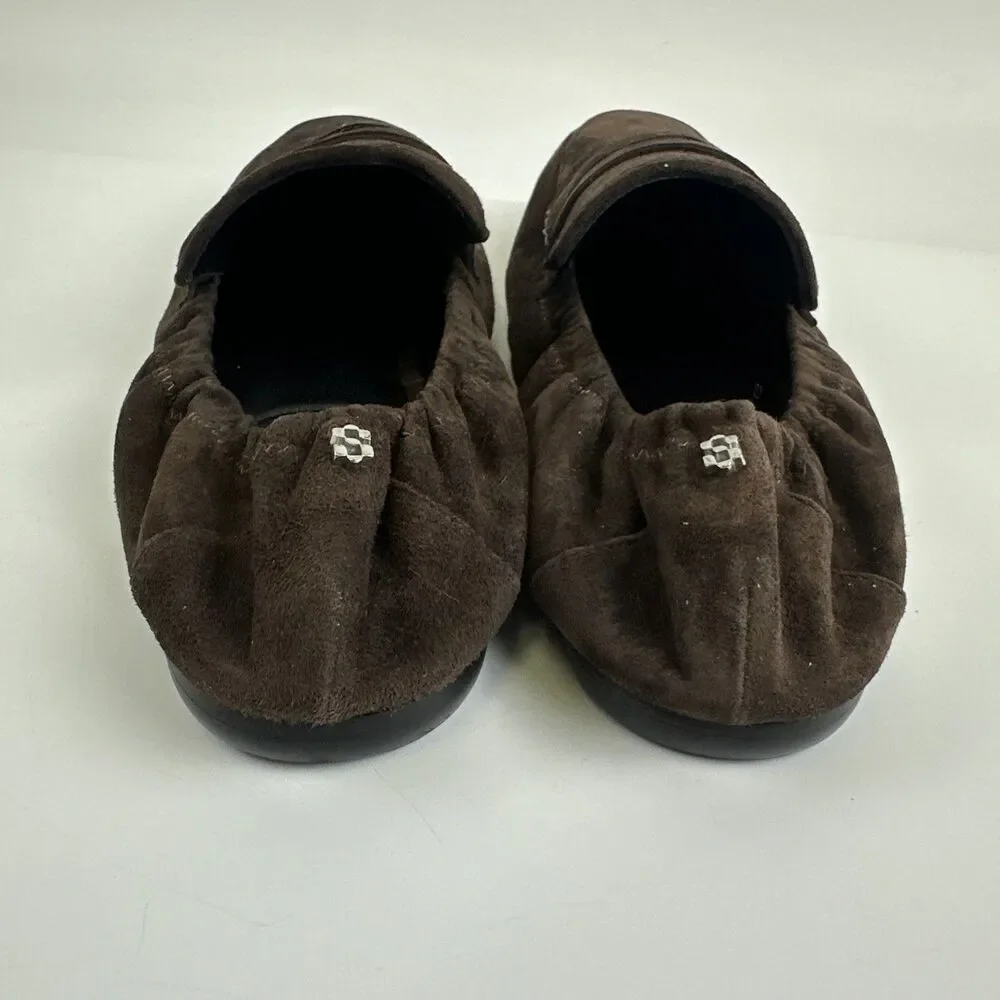 Simkhai Danna Suede Loafer Brown Ruched Heel Penny Flat Slip On Classic 38 7.5‎